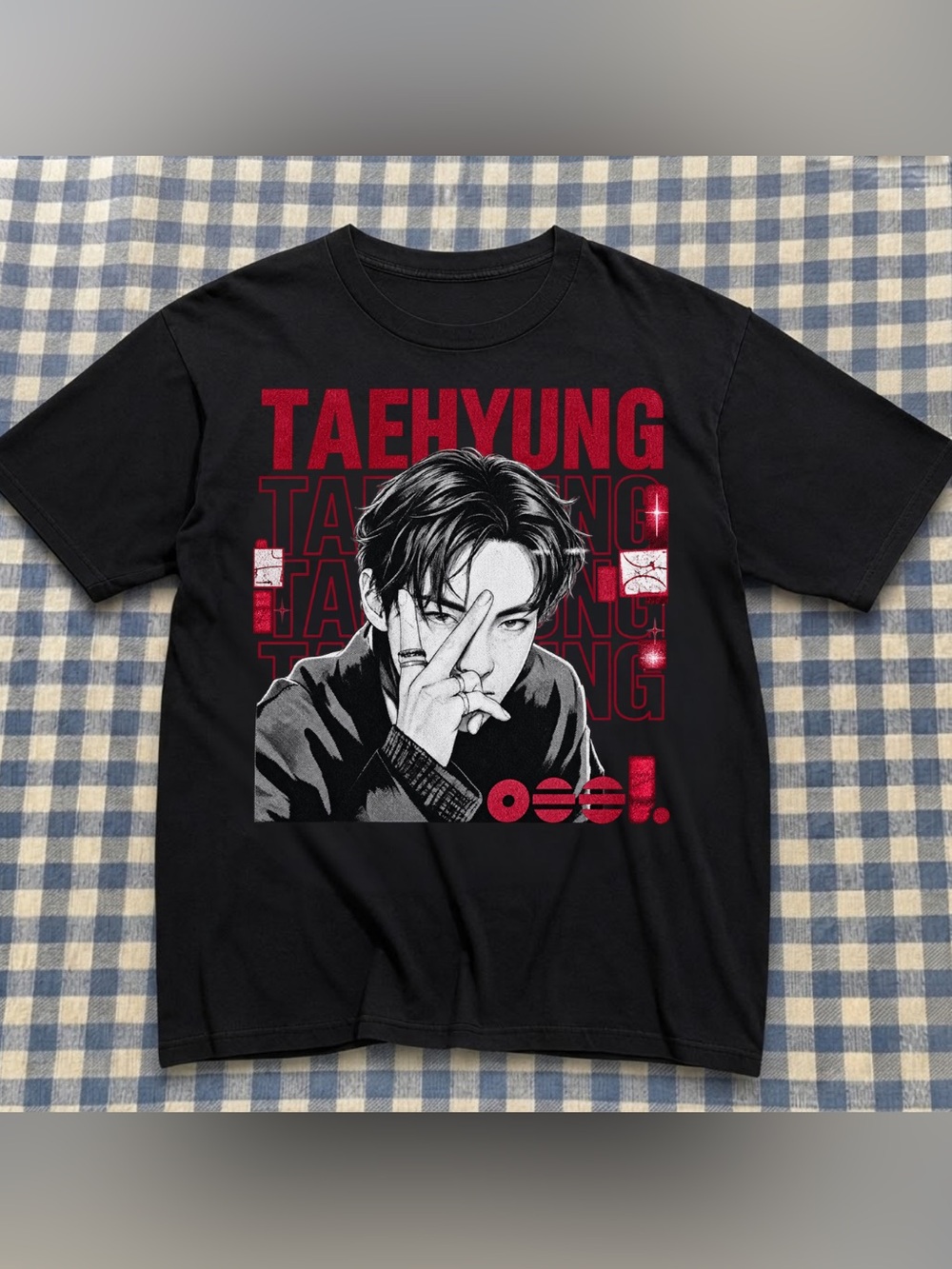 Black Arirang Concert Graphic Tee with Red Taehyung Print